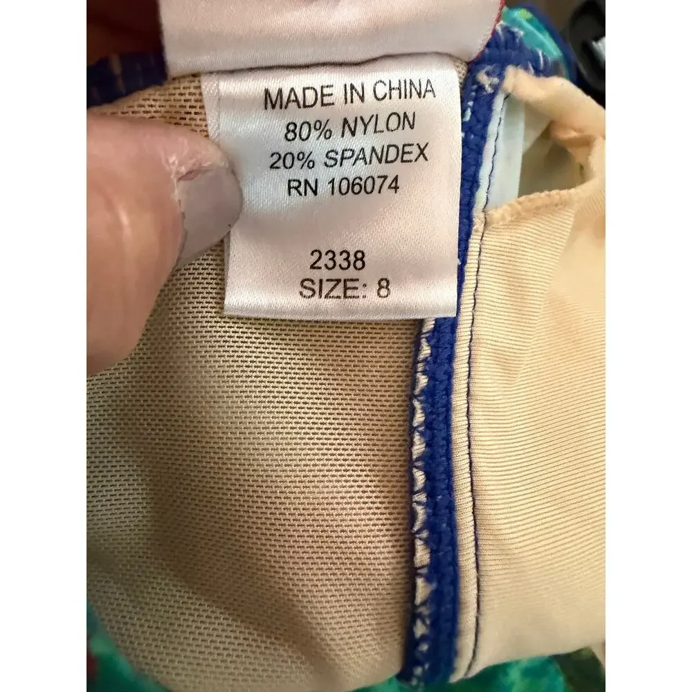 Ceeb Strapless Swim Dress‎ One Piece Swimsuit Size 8 Blue Tropical Print